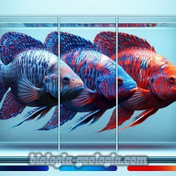Pez azul, pez rojo y pez azul y rojo