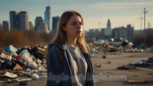 Chica entre basura