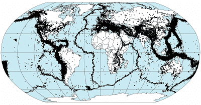 Distribución de terremotos en el mundo